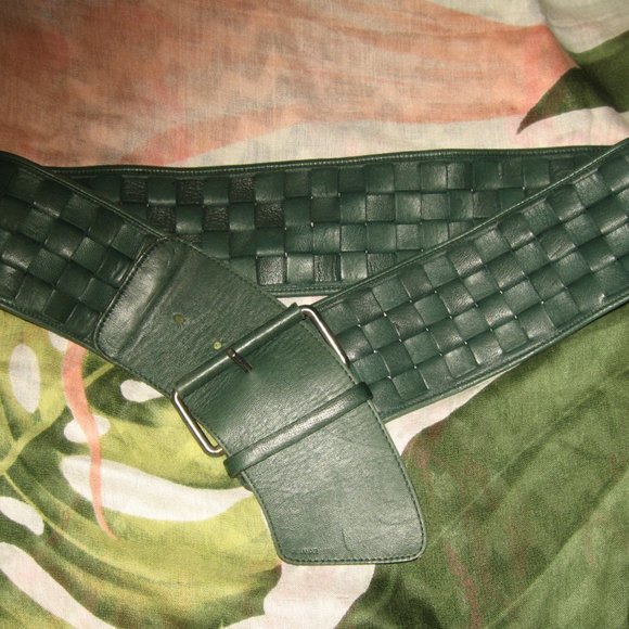 ❤️JIL SANDER Green Hand Woven Wide Runway Baby Soft Leather Belt Sz 75 / 33 main image 4